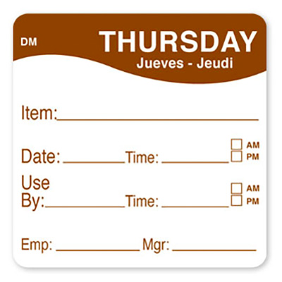 DayMark Dissolvable "Day Of The Week" Thursday Food Safety Label