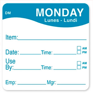 Mess Brands Dissolvable "Day Of The Week" Monday Food Safety Label