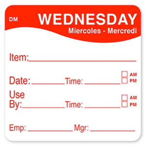 DayMark DissolveMark® Day of the Week Wednesday Food Safety Labels