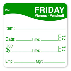 Mess Brands Dissolvable "Day Of The Week" Friday Food Safety Label