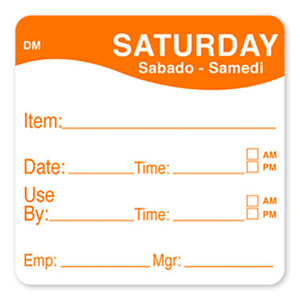 DayMark DissolveMark® Day of the Week Saturday Food Safety Labels